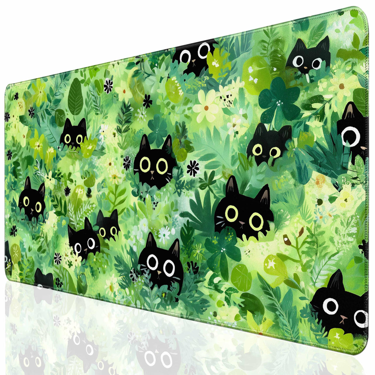 Desk Cover Mat, Extended Large Anime Mouse Pad, Computer Laptop Mat Desk Decor for Office Game Home 31.5 X 15.7 Inch (Starry Night Cat)