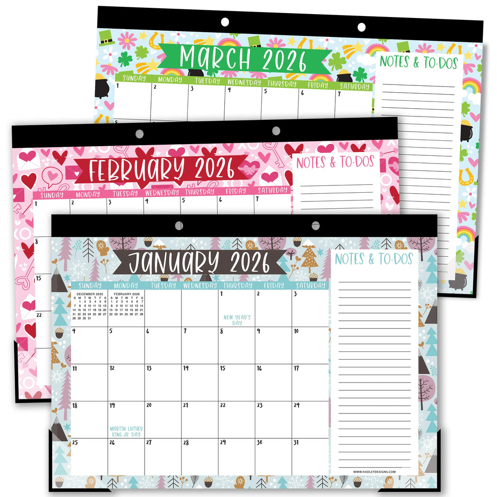 Hadley Designs 2026-2027 18-Month 11x17 in Desk Calendar - Teacher Planner, Office Accessories, Office Stationery, Monthly Grids, 18-Month Layout for Back to School Planning