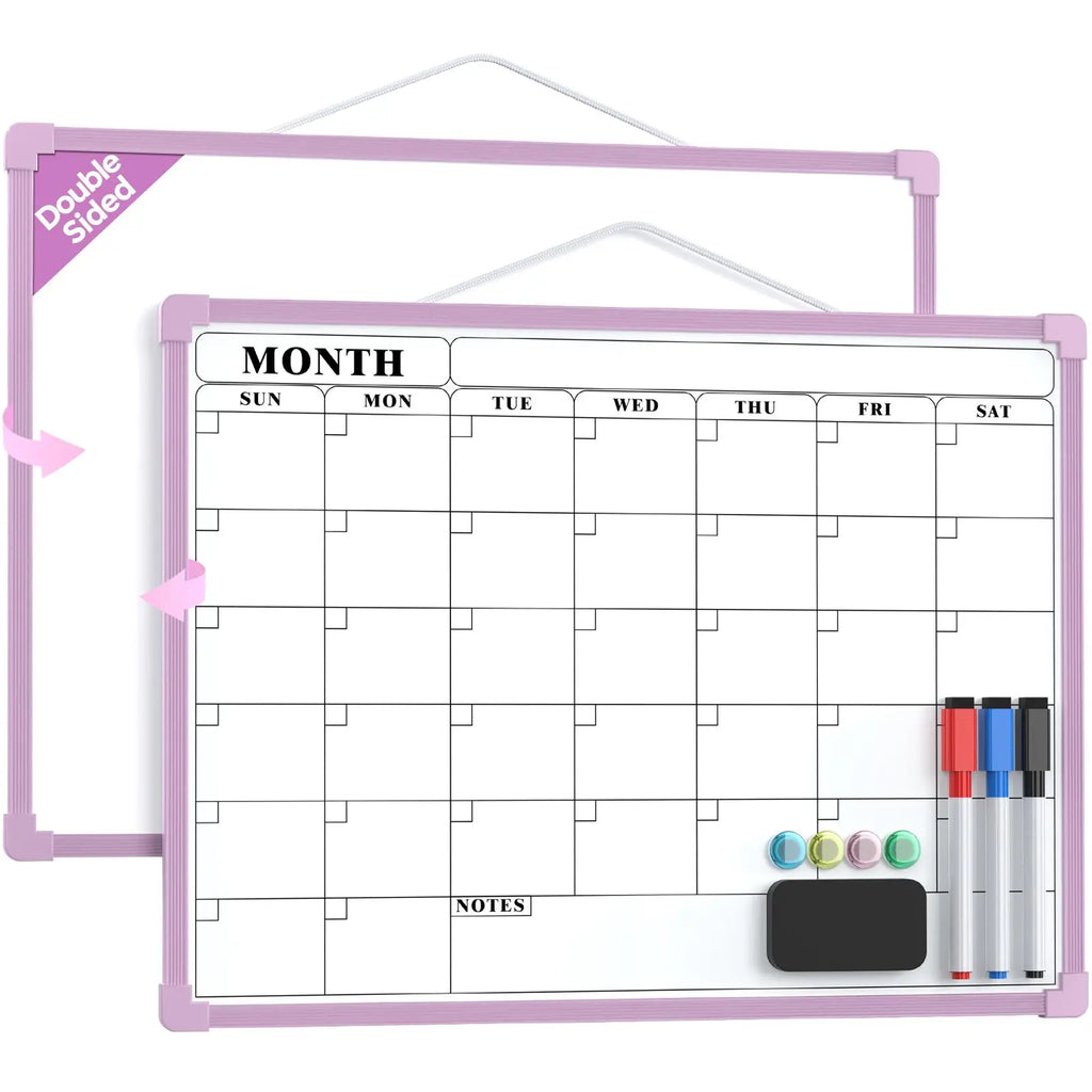 MaxGear 16x12 In Double-Sided Dry Erase Monthly Calendar Board, Reusable Dry Erase Planner with Blank Note Side, Wall Calendar for home office school