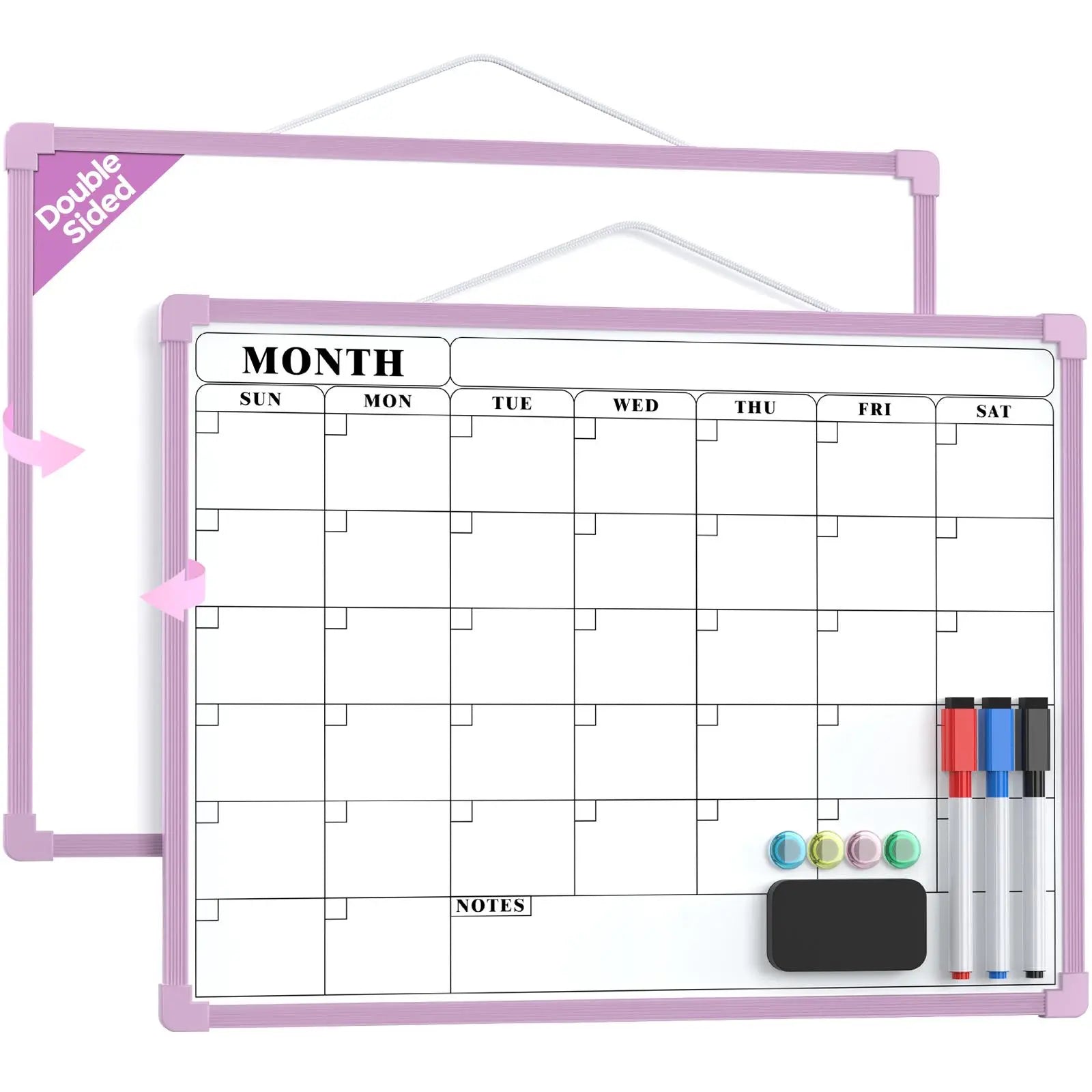 MaxGear 16x12 In Double-Sided Dry Erase Monthly Calendar Board, Reusable Dry Erase Planner with Blank Note Side, Wall Calendar for home office school