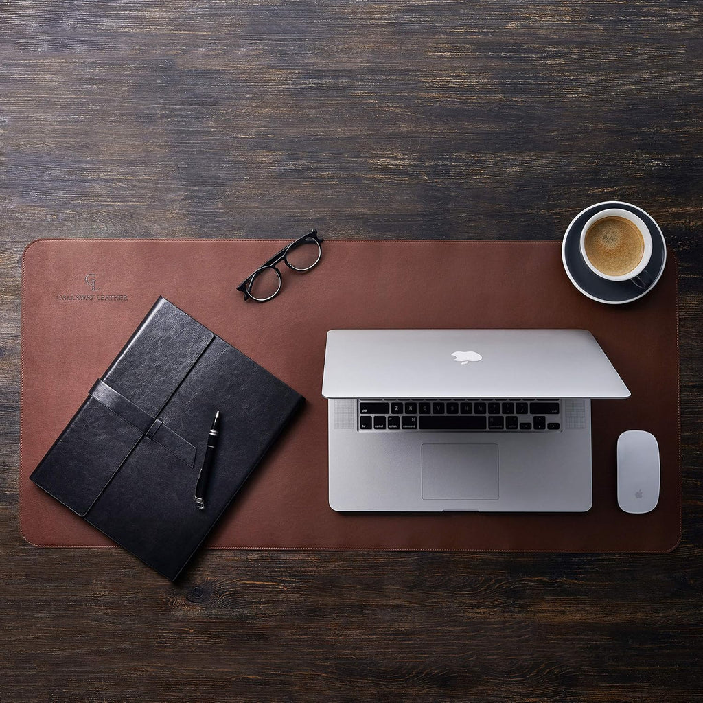 Gallaway Leather Desk Mat, Office Writing Desk Pad, Large 36" x 17" Dark Brown, for Top of Desks, Gift Ready Elegant Computer Desk Cover Protector PU Leather
