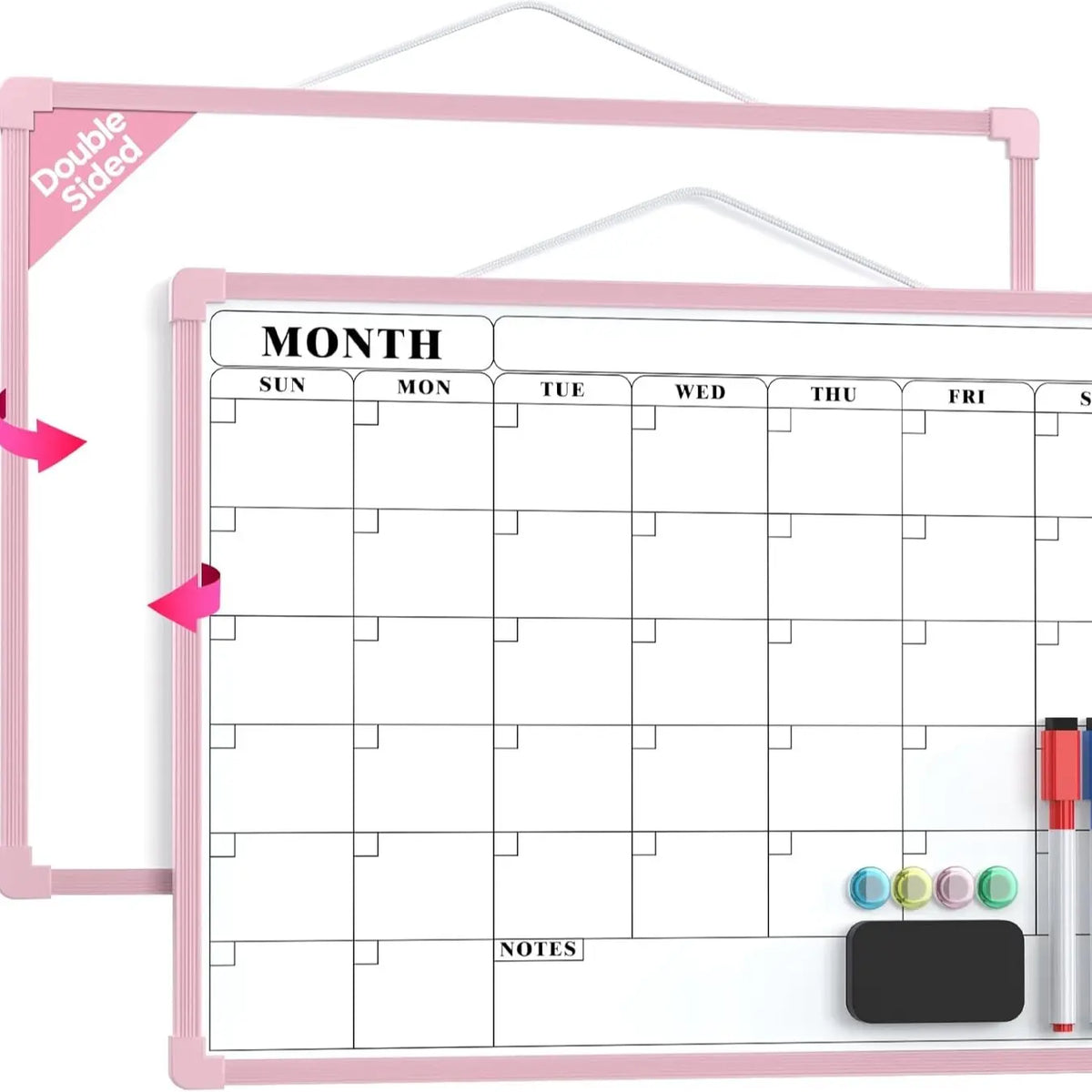 MaxGear 16x12 In Double-Sided Dry Erase Monthly Calendar Board, Reusable Dry Erase Planner with Blank Note Side, Wall Calendar for home office school
