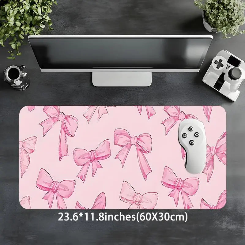 Pink Bow Pattern Desk Mat, Rectangle Gaming Mouse Pad, Non-slip Rubber Pad, Decorative Desk Mat, Cute Desk Accessories for Home Office, Girly Office Supplies, Fun Desk Supplies, Aesthetic Desk Accessories, Desktop Accessory