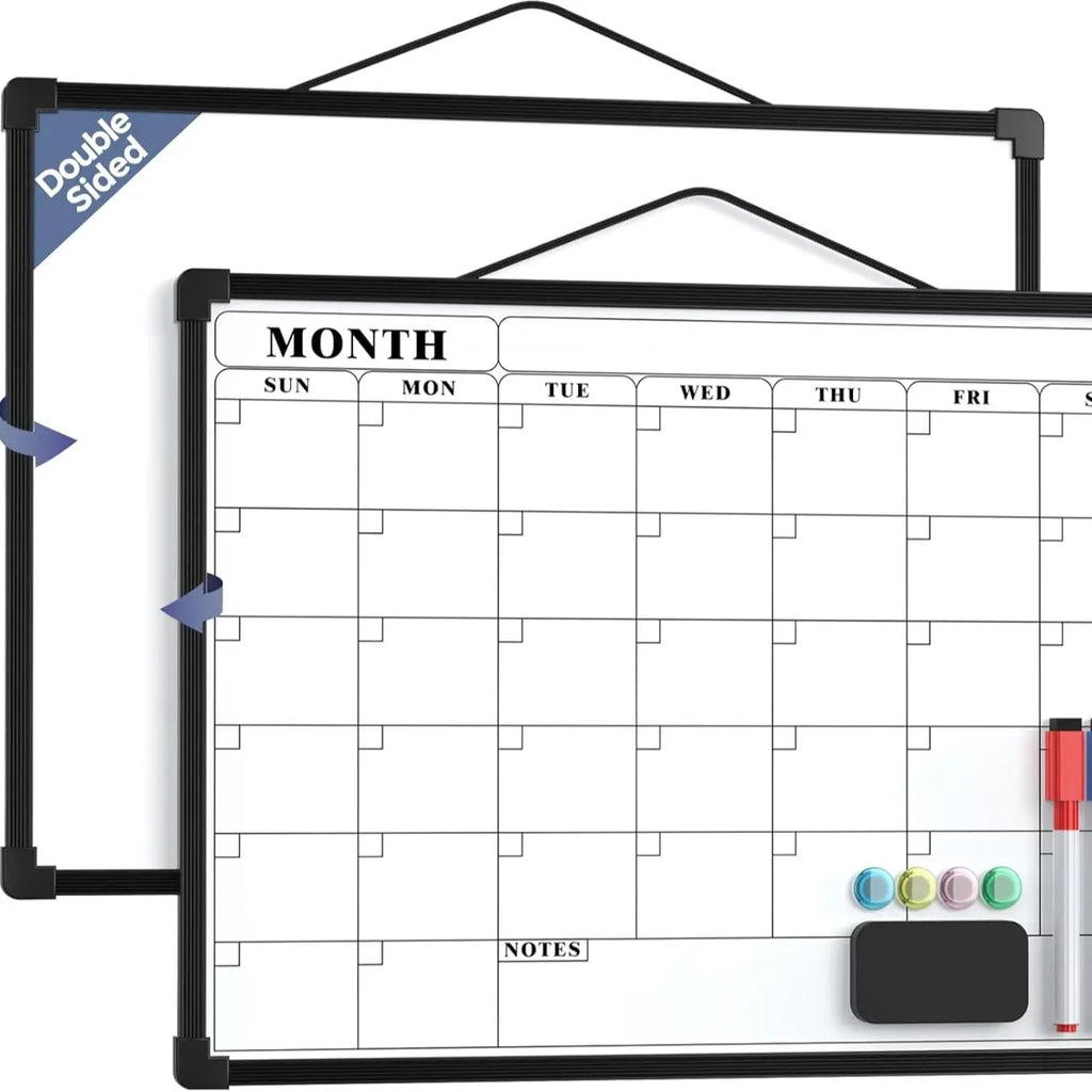 MaxGear 16x12 In Double-Sided Dry Erase Monthly Calendar Board, Reusable Dry Erase Planner with Blank Note Side, Wall Calendar for home office school