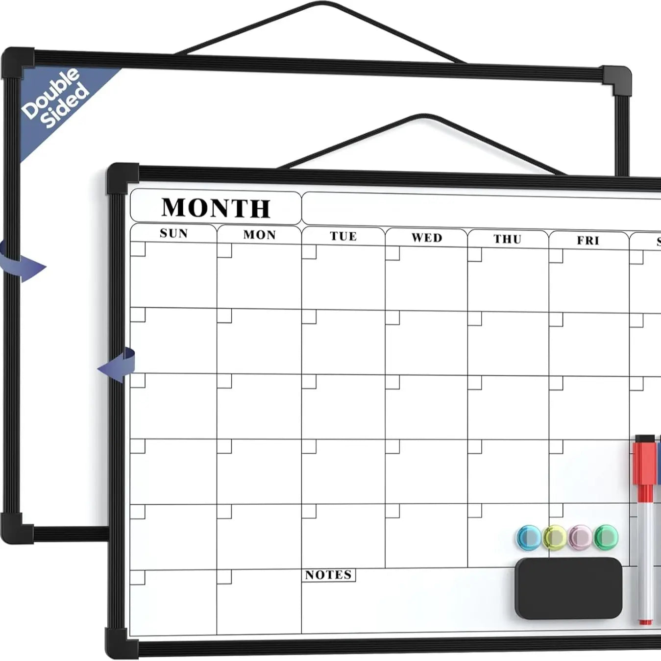 MaxGear 16x12 In Double-Sided Dry Erase Monthly Calendar Board, Reusable Dry Erase Planner with Blank Note Side, Wall Calendar for home office school