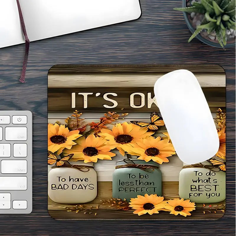 Sunflower & Letter Pattern Desk Mat, Rectangle Gaming Mouse Pad, Non-slip Rubber Pad, Decorative Desk Mat for Home Office, Desk Accessories, Fun Desk Accessories