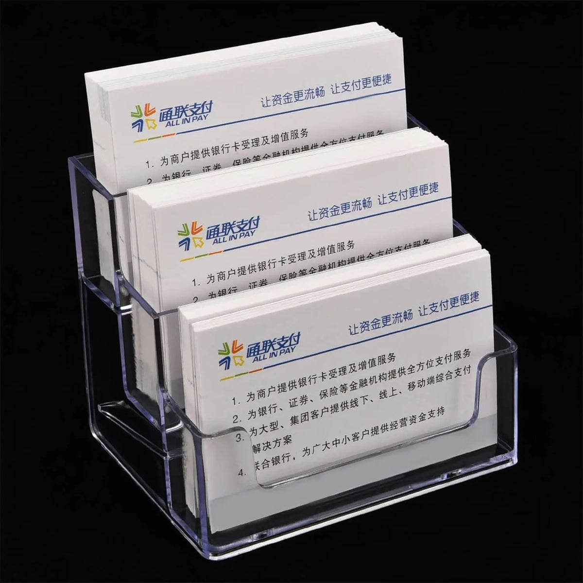 4PCS Business Card Holder for Desk 3 Tiers Clear Acrylic Stand for Business Card Organizer Storage Holder Display for Office and Company, 180 Cards Capacity