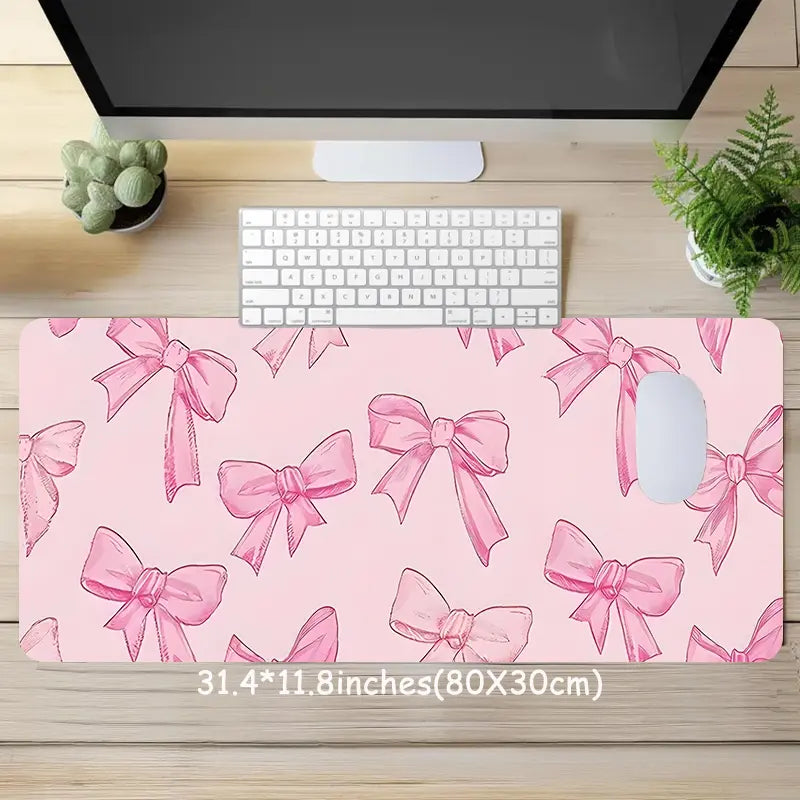 Pink Bow Pattern Desk Mat, Rectangle Gaming Mouse Pad, Non-slip Rubber Pad, Decorative Desk Mat, Cute Desk Accessories for Home Office, Girly Office Supplies, Fun Desk Supplies, Aesthetic Desk Accessories, Desktop Accessory