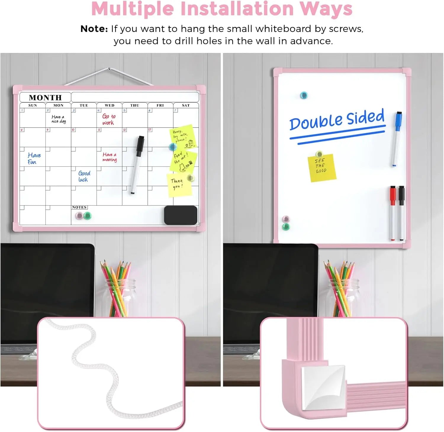 MaxGear 16x12 In Double-Sided Dry Erase Monthly Calendar Board, Reusable Dry Erase Planner with Blank Note Side, Wall Calendar for home office school