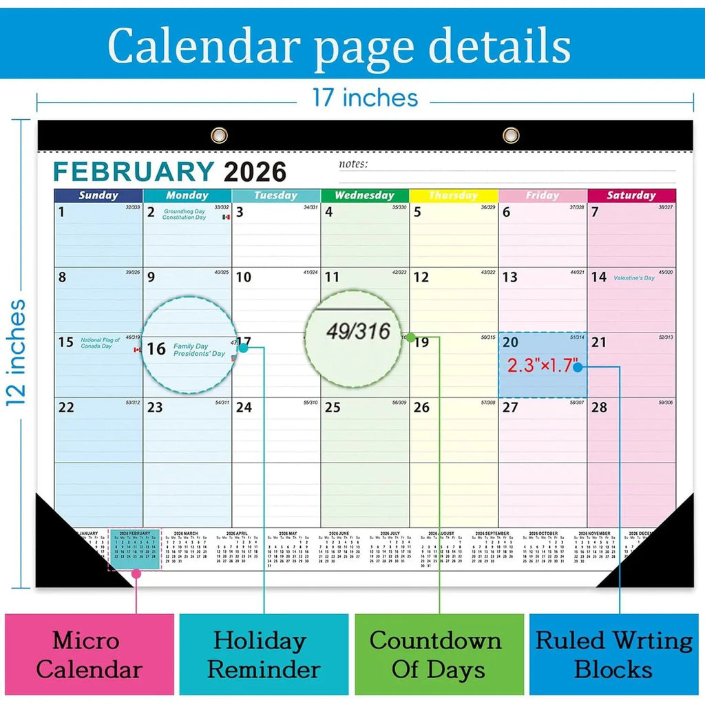 Desk Calendars 2026,18 Monthly Wall Calendar 2026-2027 Covers January 2026 to June 2027,Large 17" x 12" Desktop Planner with Corner Protectors, for Office School &