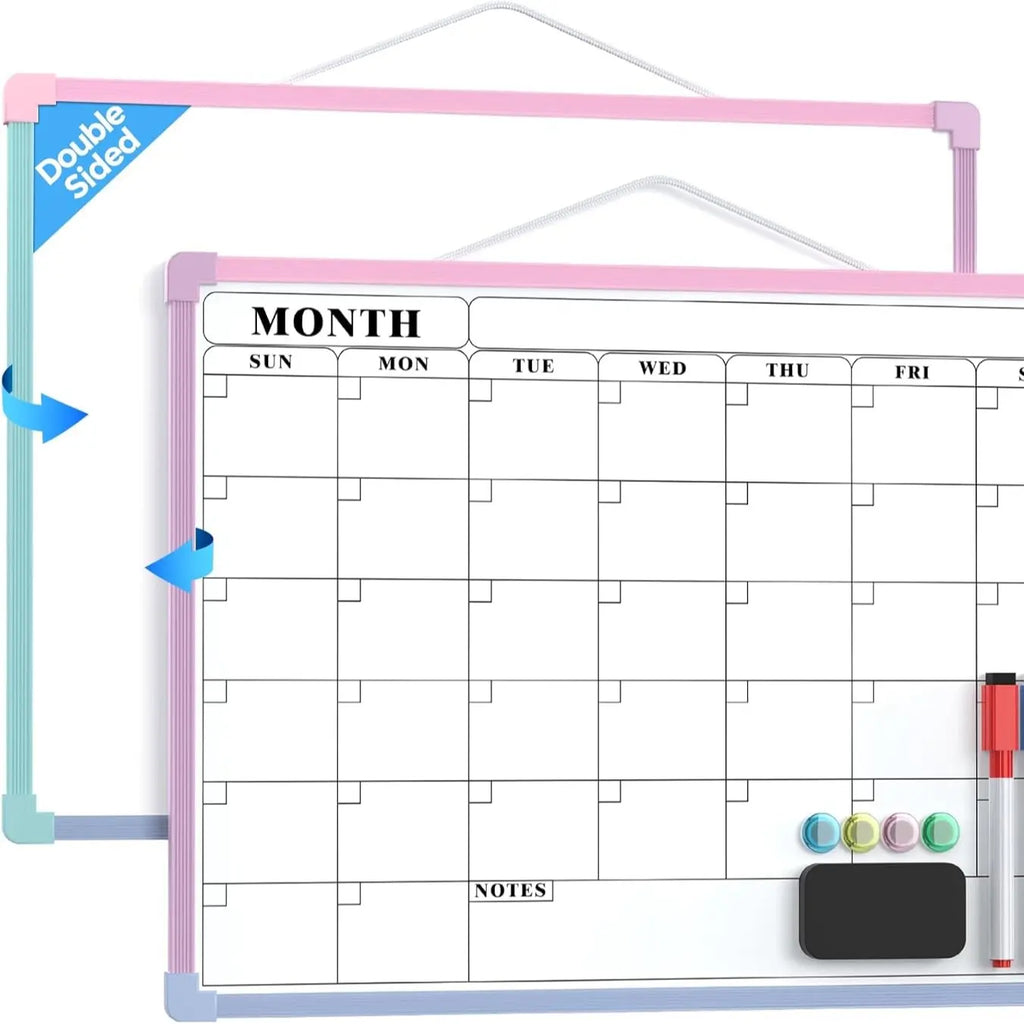 MaxGear 16x12 In Double-Sided Dry Erase Monthly Calendar Board, Reusable Dry Erase Planner with Blank Note Side, Wall Calendar for home office school