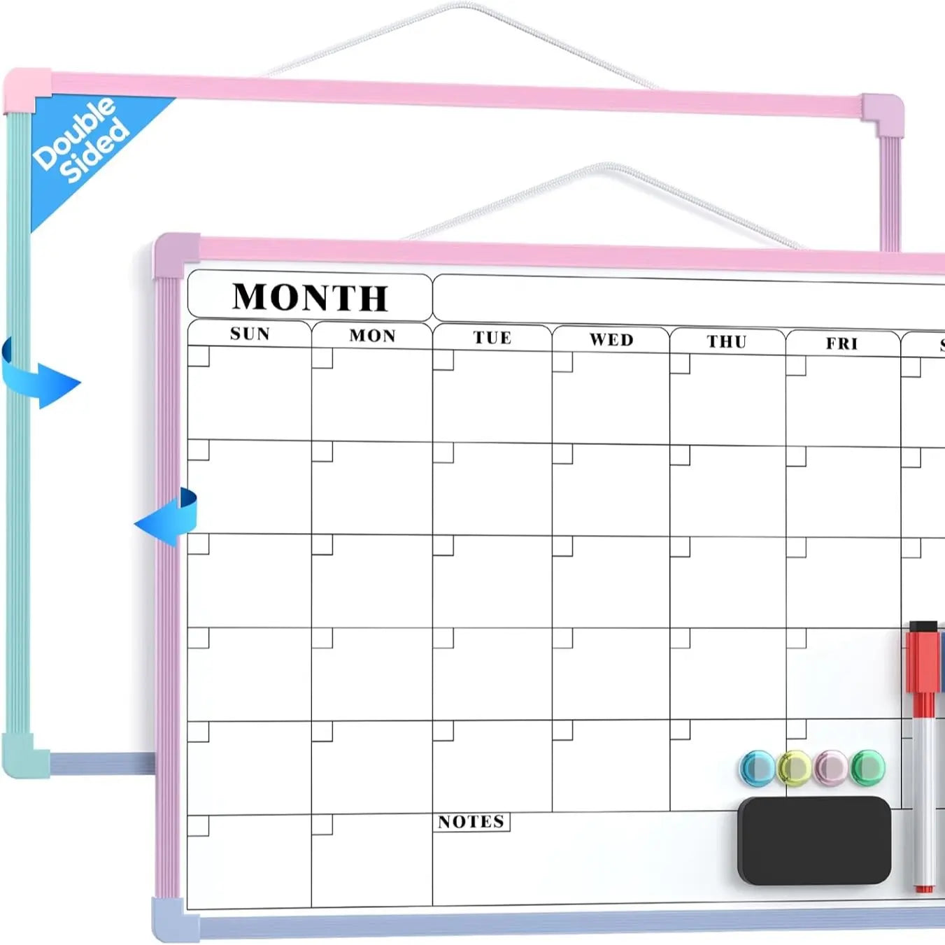 MaxGear 16x12 In Double-Sided Dry Erase Monthly Calendar Board, Reusable Dry Erase Planner with Blank Note Side, Wall Calendar for home office school