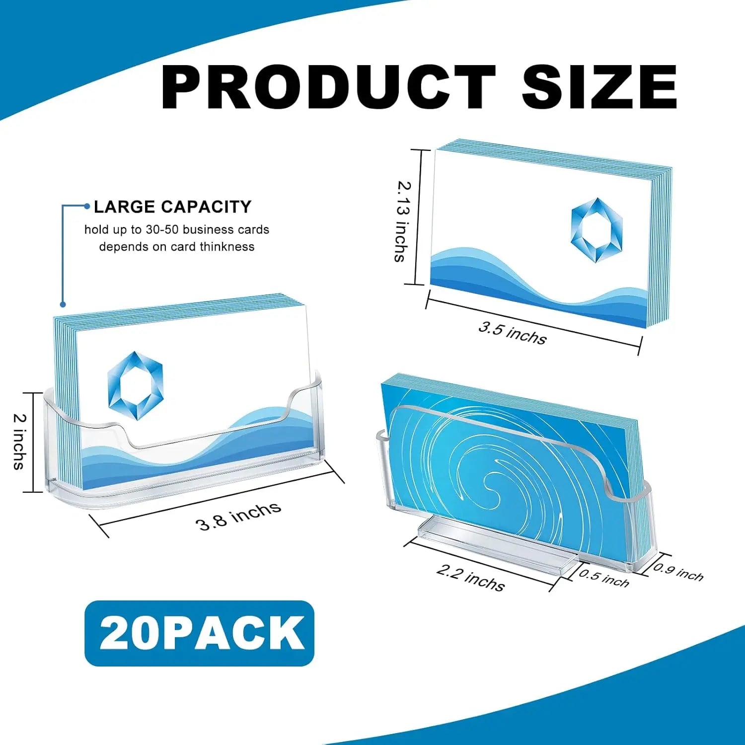 Business Card Holder for Desk, 20 Pack Plastic Business Card Display Clear Business Card Holder Desktop Cards Stand for  Office Exhibition Desk Table, Fits 30-50 Business Cards