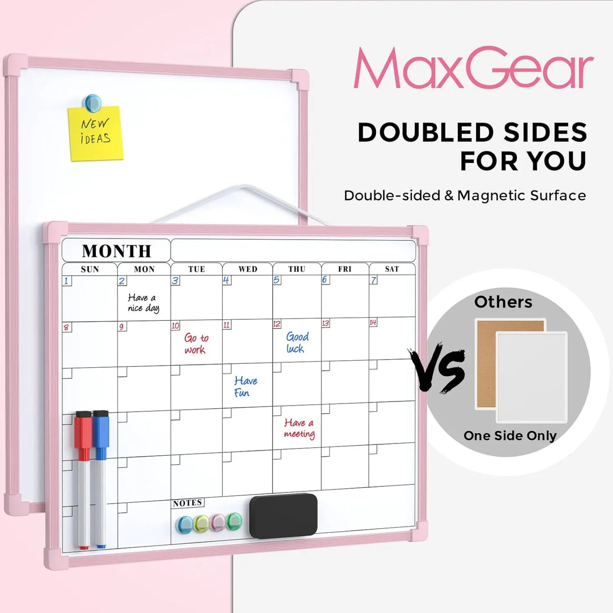 MaxGear 16x12 In Double-Sided Dry Erase Monthly Calendar Board, Reusable Dry Erase Planner with Blank Note Side, Wall Calendar for home office school