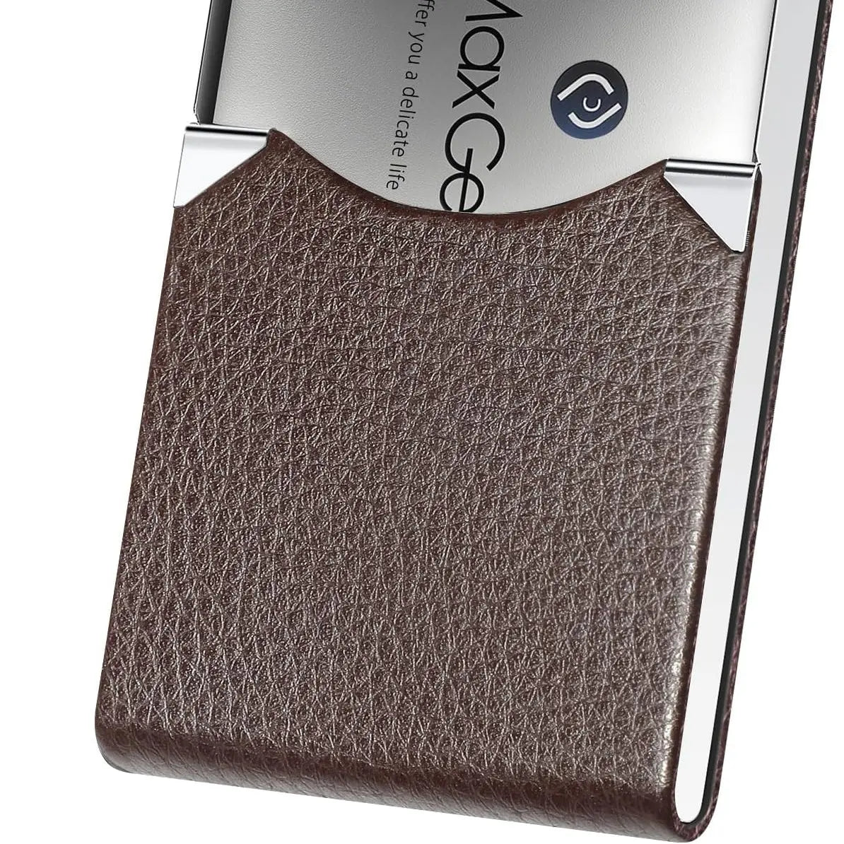 MaxGear Business Card Holder, Slim PU Leather & Stainless Steel Office Accessories, RFID Blocking Name Card Case with Magnetic Closure for Men