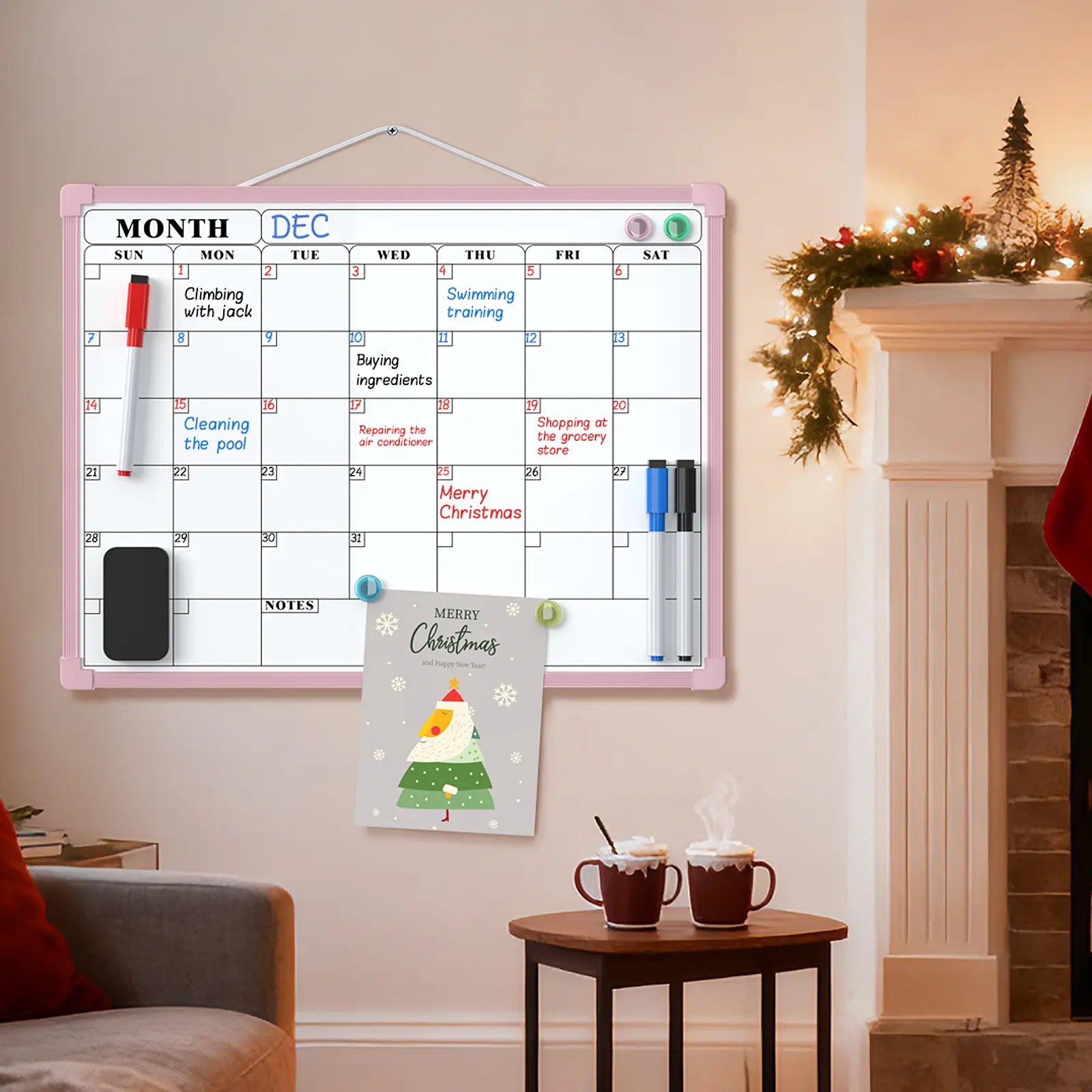 MaxGear 16x12 In Double-Sided Dry Erase Monthly Calendar Board, Reusable Dry Erase Planner with Blank Note Side, Wall Calendar for home office school
