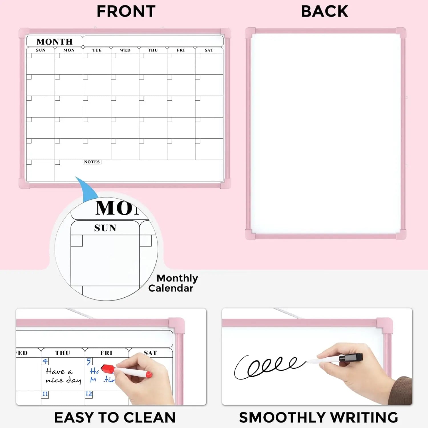 MaxGear 16x12 In Double-Sided Dry Erase Monthly Calendar Board, Reusable Dry Erase Planner with Blank Note Side, Wall Calendar for home office school