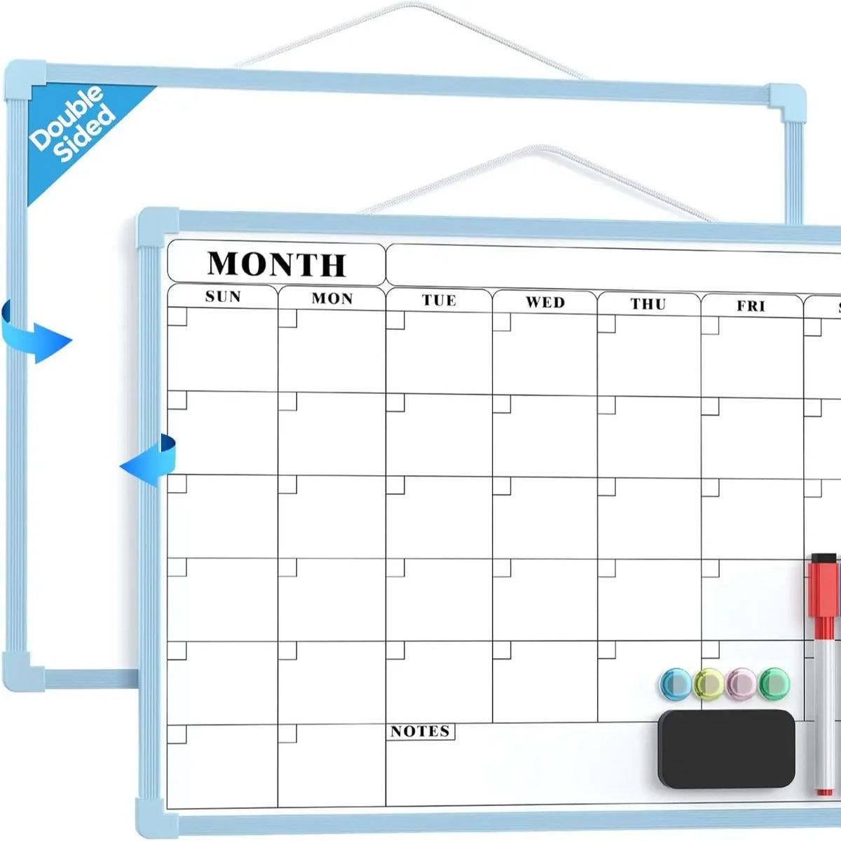 MaxGear 16x12 In Double-Sided Dry Erase Monthly Calendar Board, Reusable Dry Erase Planner with Blank Note Side, Wall Calendar for home office school