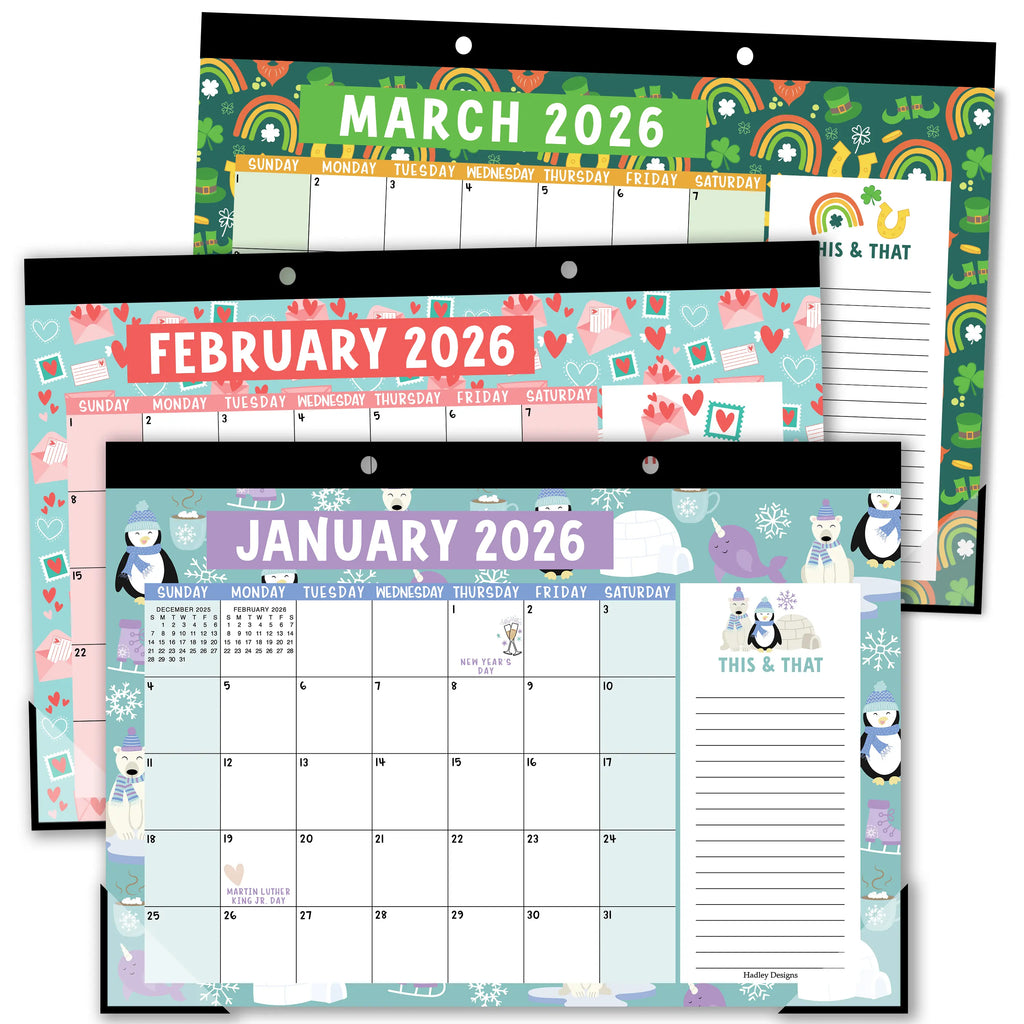 Hadley Designs 2026-2027 18-Month 11x17 in Desk Calendar - Teacher Planner, Office Accessories, Office Stationery, Monthly Grids, 18-Month Layout for Back to School Planning