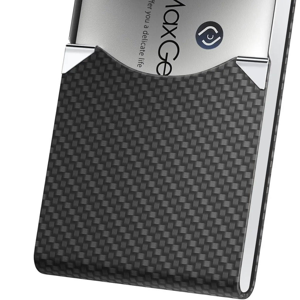 MaxGear Business Card Holder, Slim PU Leather & Stainless Steel Office Accessories, RFID Blocking Name Card Case with Magnetic Closure for Men