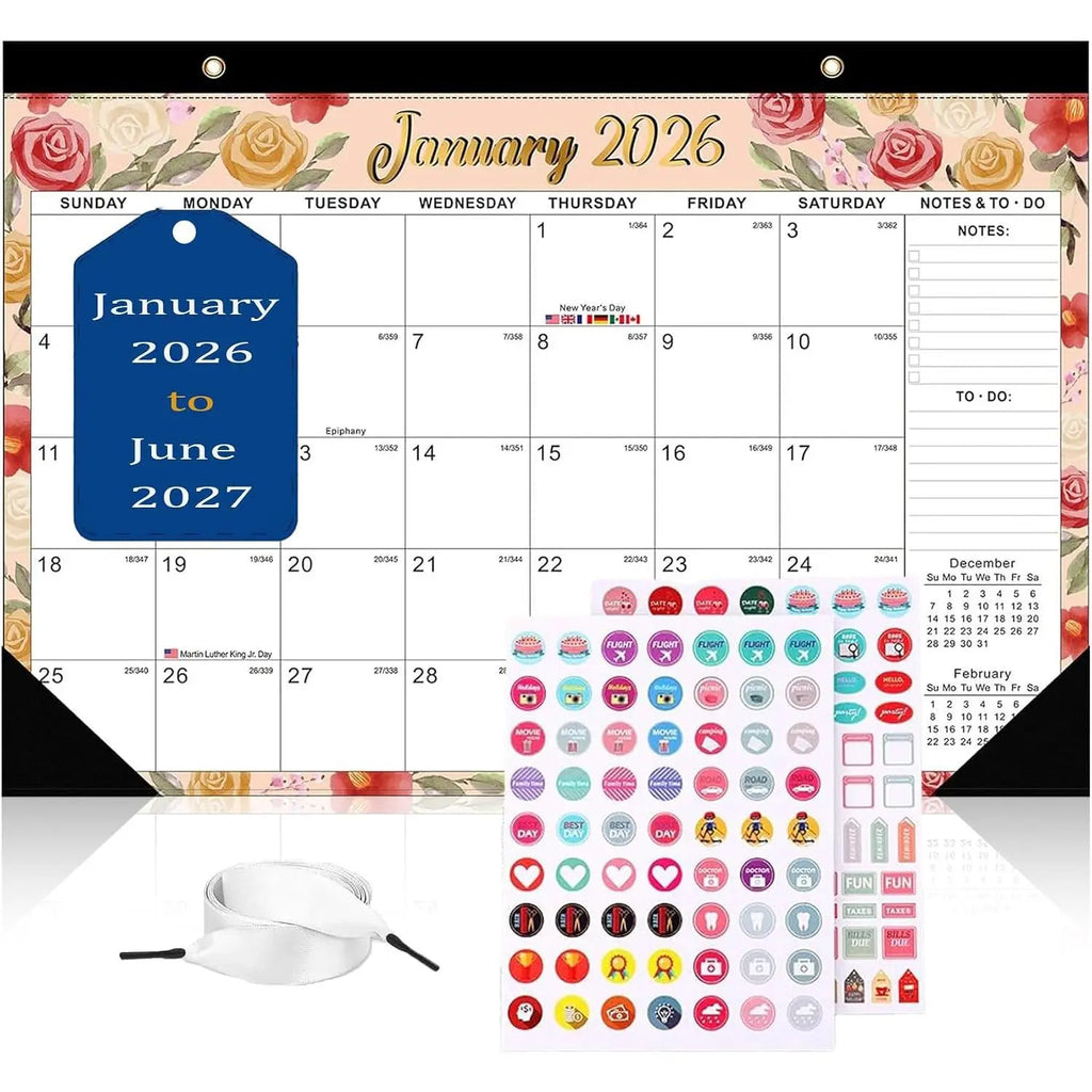 Desk Calendars 2026,18 Monthly Wall Calendar 2026-2027 Covers January 2026 to June 2027,Large 17" x 12" Desktop Planner with Corner Protectors, for Office School &