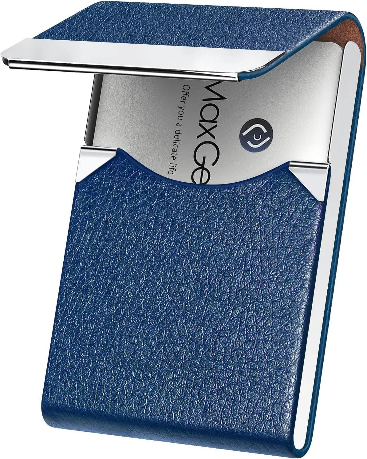 MaxGear Business Card Holder - Slim PU Leather & Steel-Core Office Accessories with RFID Blocker, Magnetic Close, Secure Business Card Storage for Corporate Staff