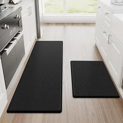 Kitchen Mats, 2PCS Kitchen Rugs, Cushioned Anti Fatigue Kitchen Mats for Floor, Non-Slip Standing Desk Mat, Waterproof  Office,17.3"×30"+17.3"×47",Black