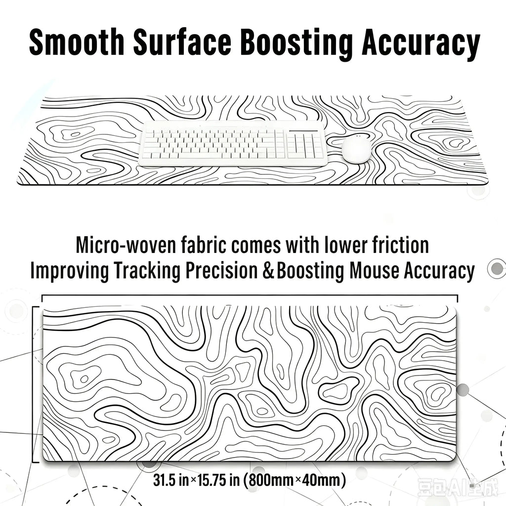 Abstract Topographic Map Gaming Mouse Pad Large Desk Mat XL Keyboard Mousepad 31.5*15.75 in