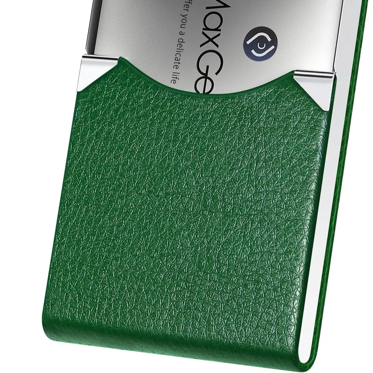 MaxGear Business Card Holder, Slim PU Leather & Stainless Steel Office Accessories, RFID Blocking Name Card Case with Magnetic Closure for Men